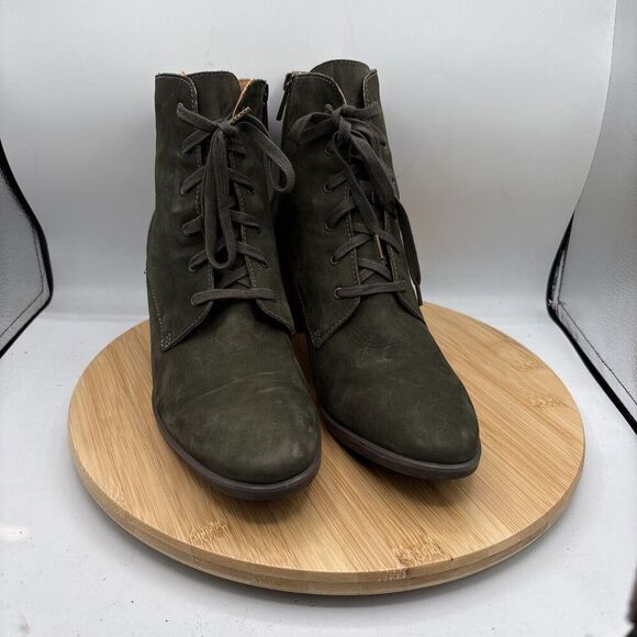 AETREX Stella Olive Green Suede Lace up Zip Ankle Boot EU 42 US 11 Arch Support - Picture 2 of 12